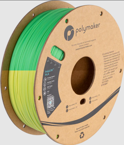 Polymaker PolyLite PLA filament 1,75 mm, which changes colour from green to lime under the influence of temperature, 1kg