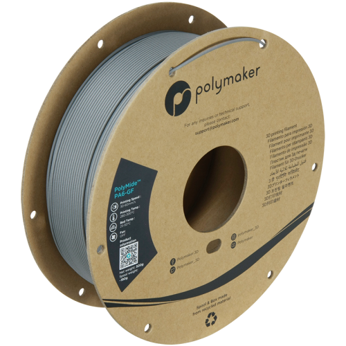 Polymaker PolyMide PA6-GF (glass fibre reinforced) filament 1,75 mm, gray 0,5 kg 