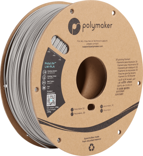 Polymaker PolyLite LW-PLA filament 1,75 mm, grey 0,8 kg 