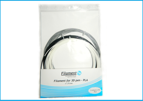PLA filament 1,75 mm, white, silver, black